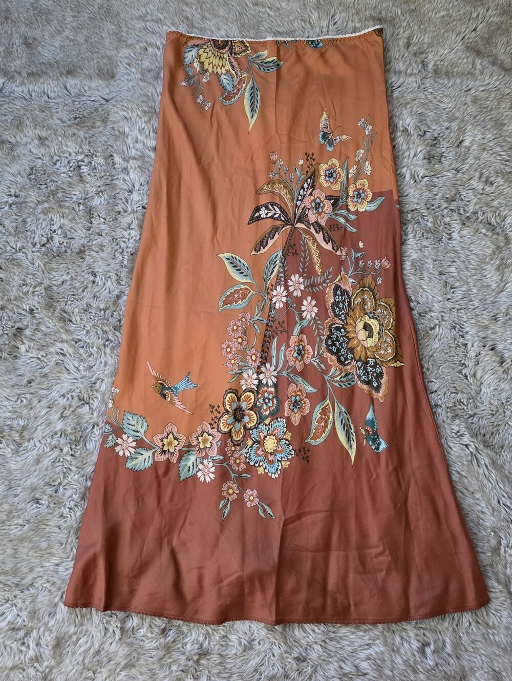 Free People X Spell Mojave Lily Bias Skirt Amber Brown Burnt Orange Size Large - Picture 10 of 12
